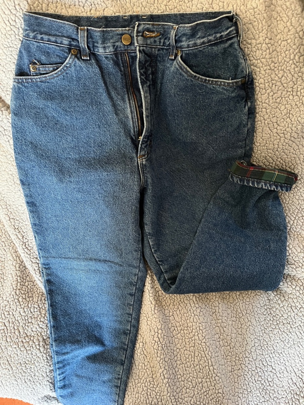 Vintage L.L. Bean Women's Straight Leg Jeans in Dark Blue Denim flannel lined
